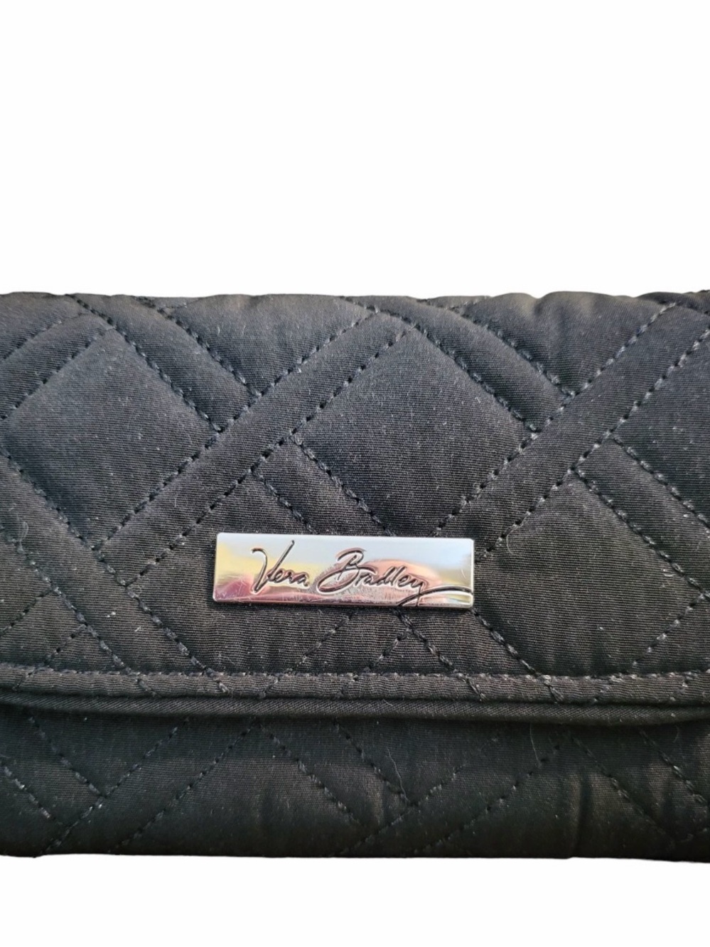 Vera Bradley Black Quilted trifold Wallet with Silver Nameplate light weight